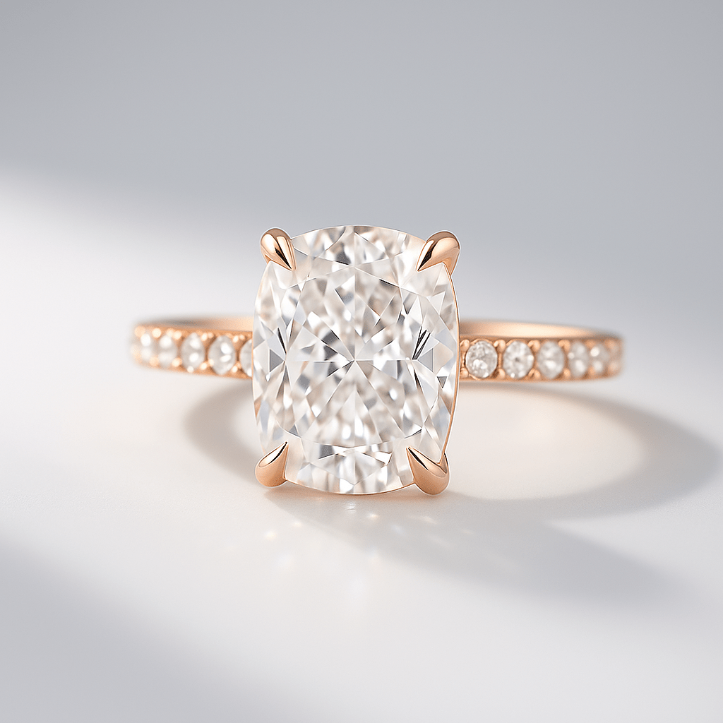 3 Carat Cushion Cut Diamond Engagement Ring with Pave Band - Evara Jewelry LLC