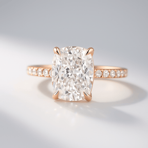 3 Carat Cushion Cut Diamond Engagement Ring with Pave Band - Evara Jewelry LLC