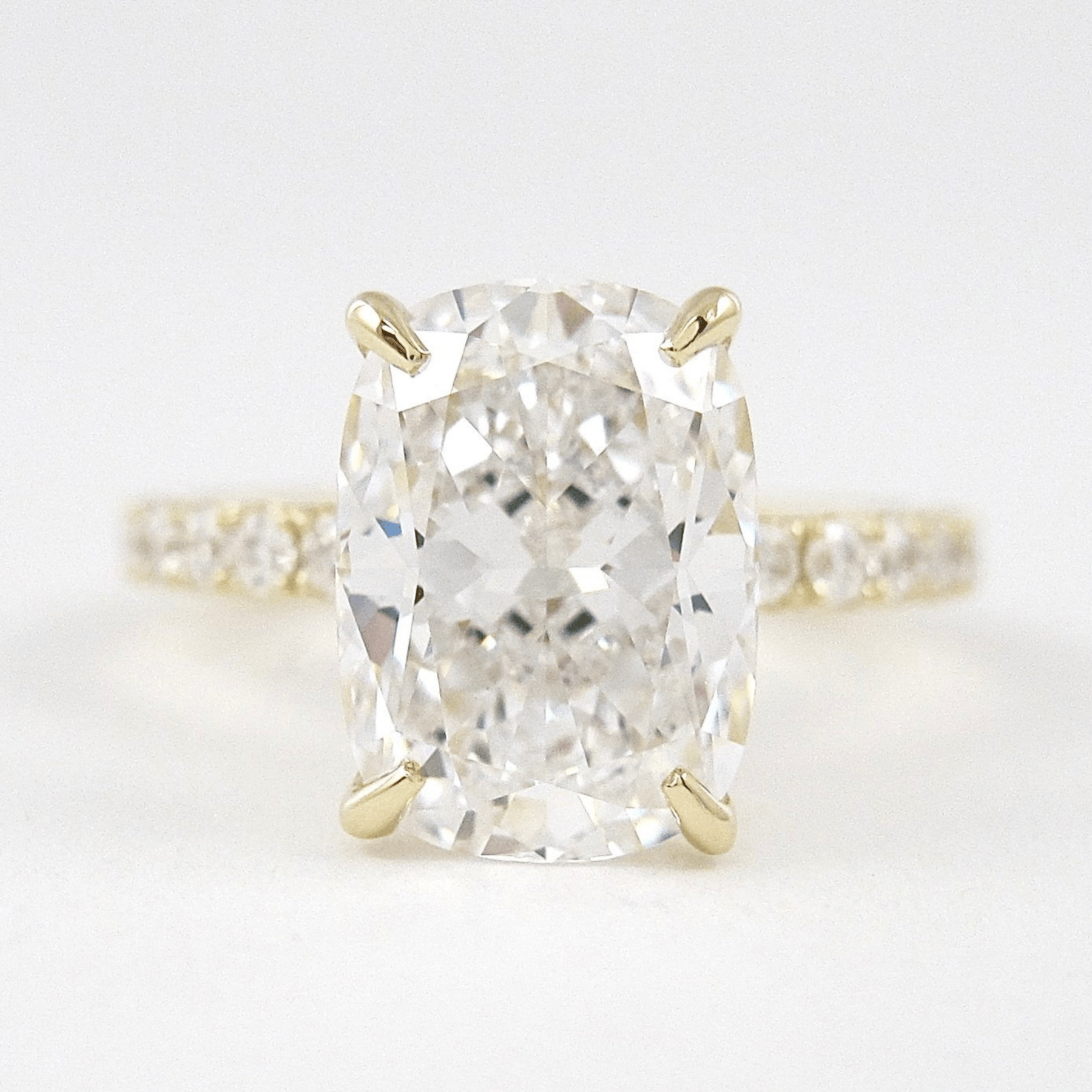 3 Carat Cushion Cut Diamond Engagement Ring with Pave Band - Evara Jewelry LLC