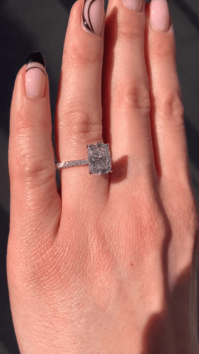 3 Carat Cushion Cut Diamond Engagement Ring with Pave Band - Evara Jewelry LLC