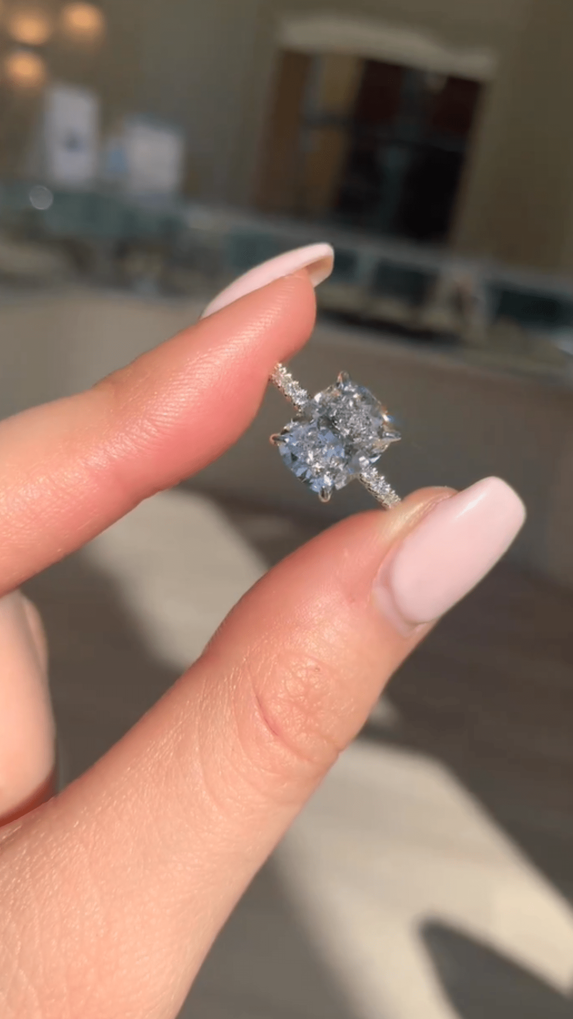 3 Carat Cushion Cut Diamond Engagement Ring with Pave Band - Evara Jewelry LLC