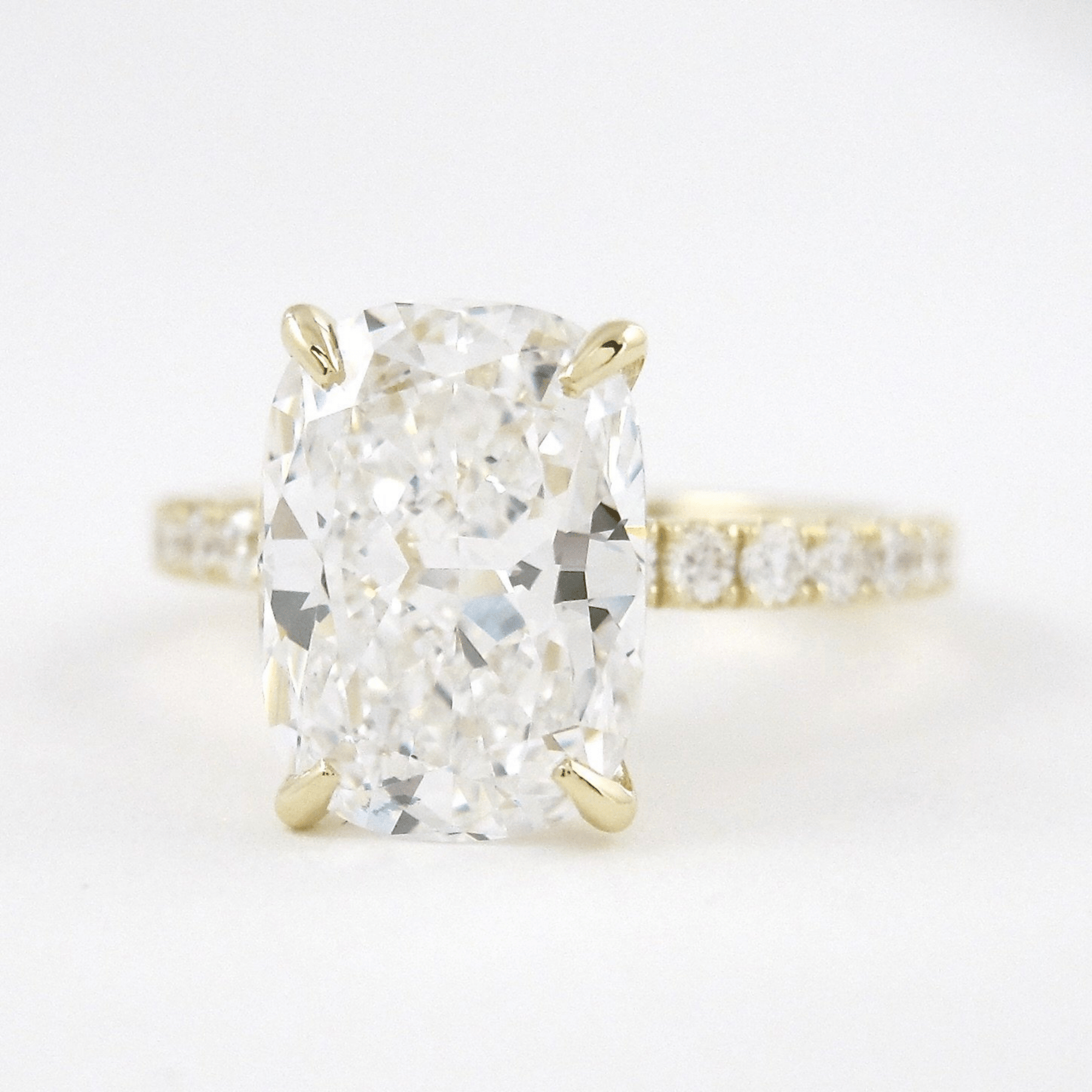 3 Carat Cushion Cut Diamond Engagement Ring with Pave Band - Evara Jewelry LLC