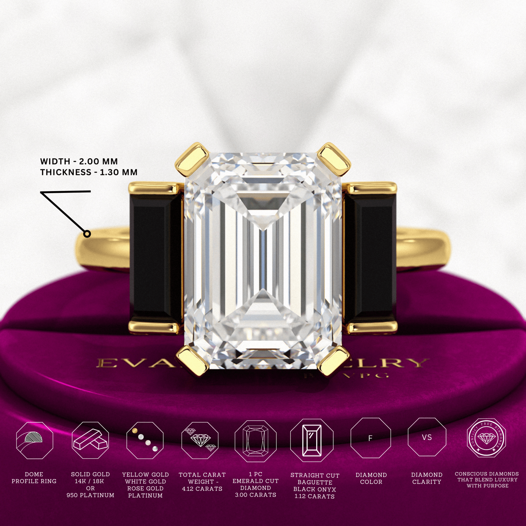 3 Carat Emerald Cut Art Deco Lab Grown Diamond Engagement Ring - Evara Jewelry LLC