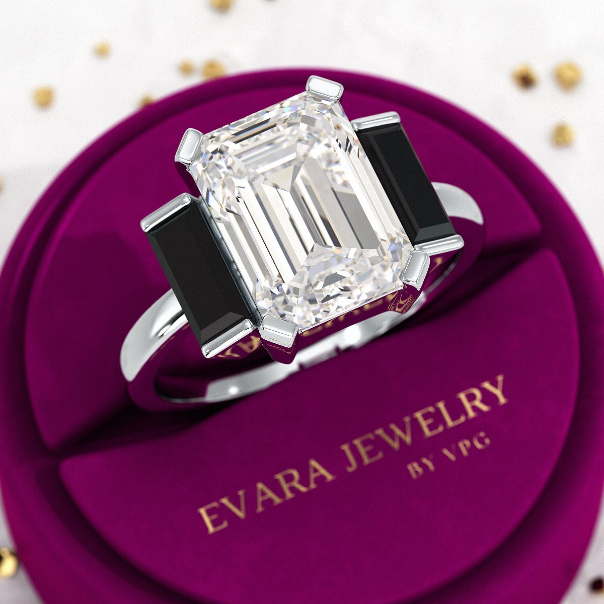 3 Carat Emerald Cut Art Deco Lab Grown Diamond Engagement Ring - Evara Jewelry LLC