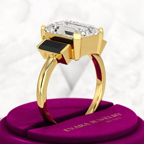 3 Carat Emerald Cut Art Deco Lab Grown Diamond Engagement Ring - Evara Jewelry LLC