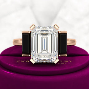 3 Carat Emerald Cut Art Deco Lab Grown Diamond Engagement Ring - Evara Jewelry LLC