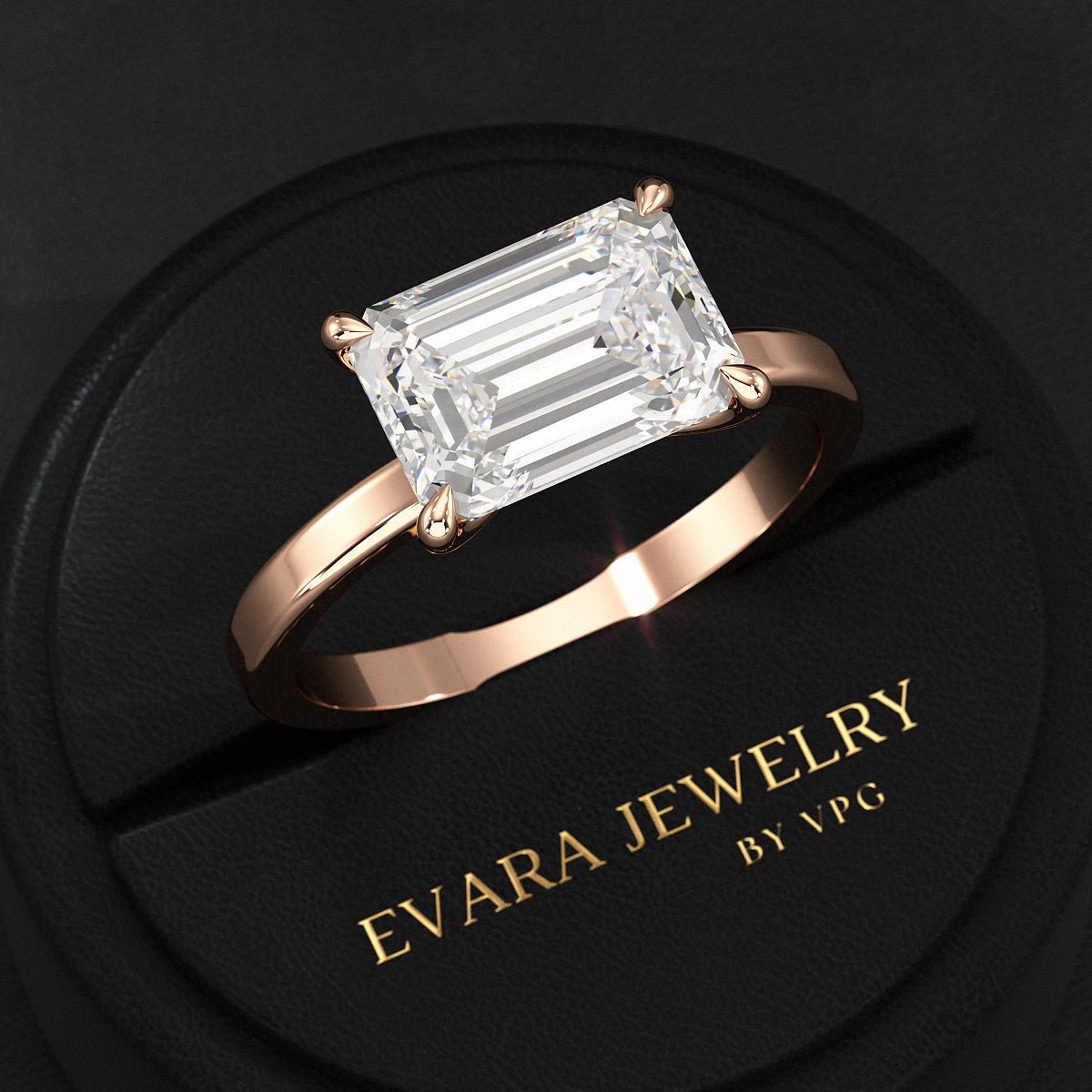 3 Carat Emerald Cut Diamond East West Engagement Ring - Evara Jewelry LLC
