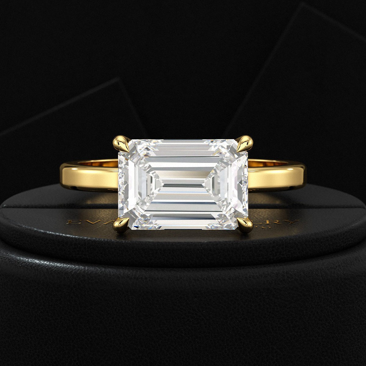 3 Carat Emerald Cut Diamond East West Engagement Ring - Evara Jewelry LLC
