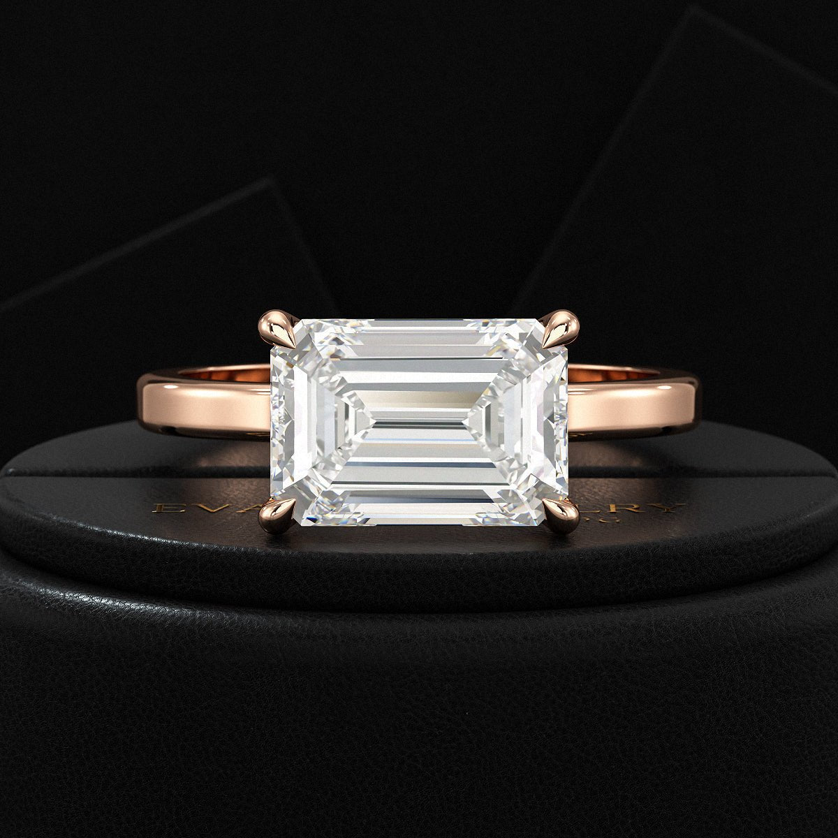 3 Carat Emerald Cut Diamond East West Engagement Ring - Evara Jewelry LLC
