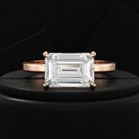 3 Carat Emerald Cut Diamond East West Engagement Ring - Evara Jewelry LLC