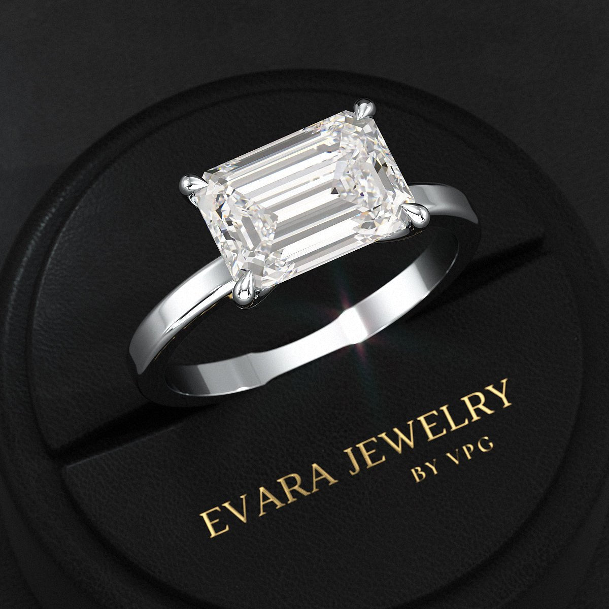 3 Carat Emerald Cut Diamond East West Engagement Ring - Evara Jewelry LLC