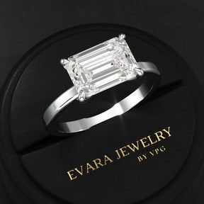 3 Carat Emerald Cut Diamond East West Engagement Ring - Evara Jewelry LLC