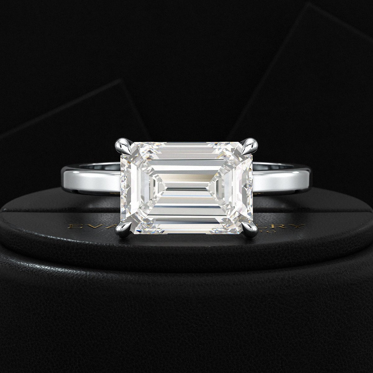 3 Carat Emerald Cut Diamond East West Engagement Ring - Evara Jewelry LLC