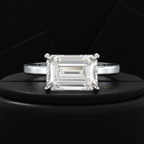 3 Carat Emerald Cut Diamond East West Engagement Ring - Evara Jewelry LLC
