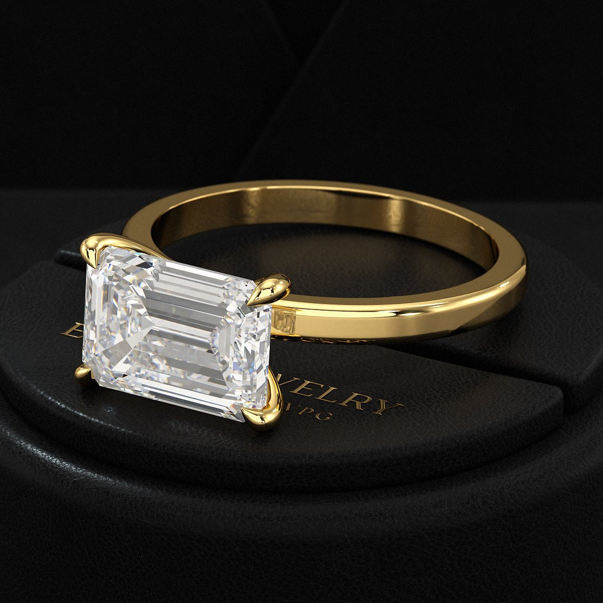 3 Carat Emerald Cut Diamond East West Engagement Ring - Evara Jewelry LLC