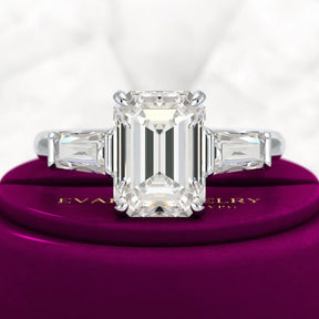 3 Carat Emerald Cut Lab Grown Diamond Three Stone Ring - Evara Jewelry LLC
