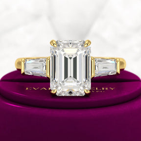 3 Carat Emerald Cut Lab Grown Diamond Three Stone Ring - Evara Jewelry LLC