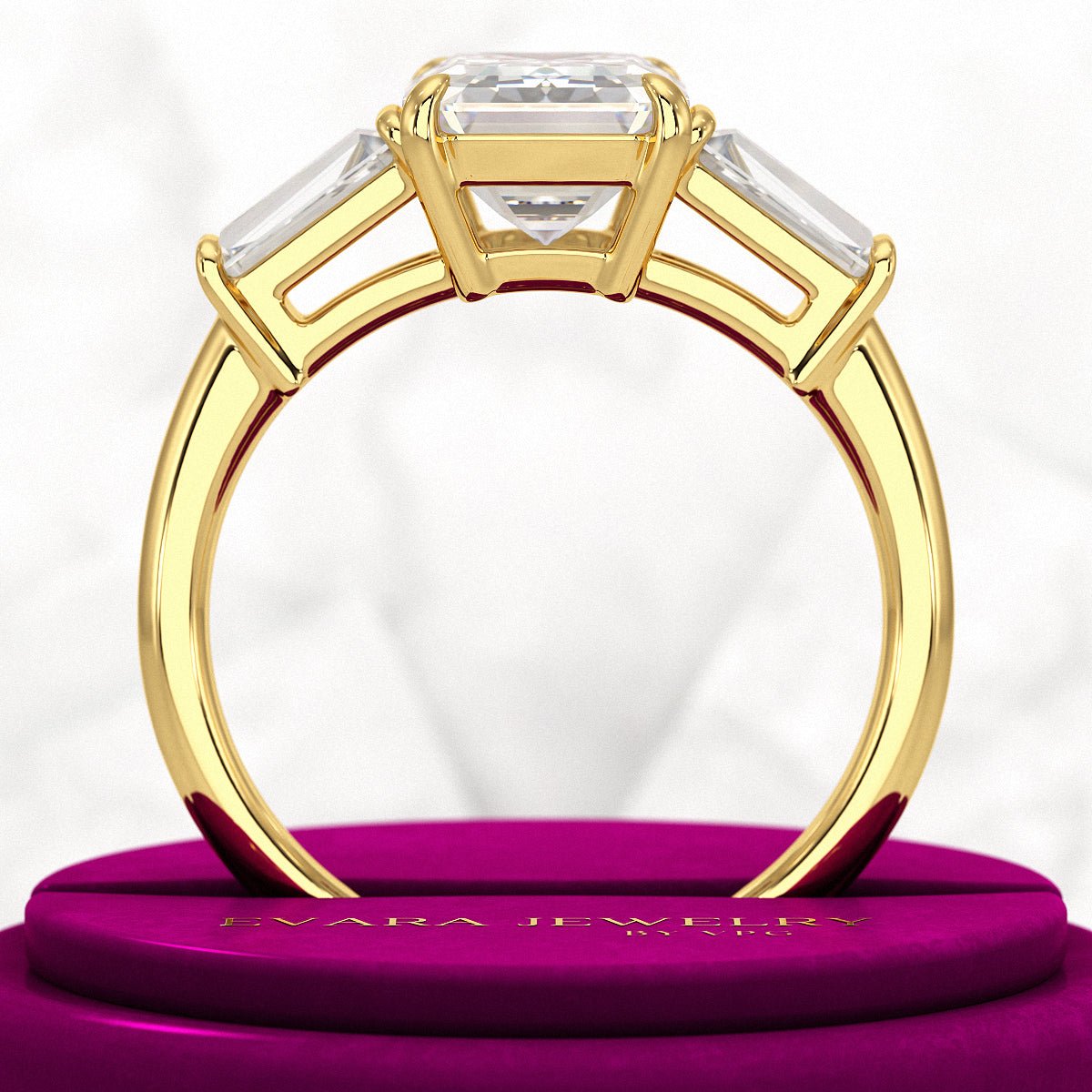 3 Carat Emerald Cut Lab Grown Diamond Three Stone Ring - Evara Jewelry LLC
