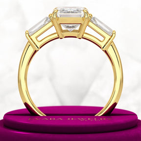 3 Carat Emerald Cut Lab Grown Diamond Three Stone Ring - Evara Jewelry LLC