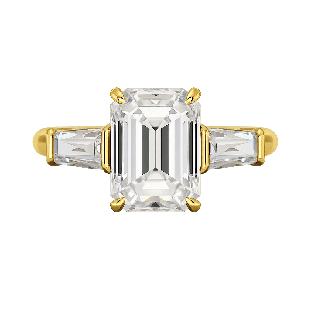 3 Carat Emerald Cut Lab Grown Diamond Three Stone Ring - Evara Jewelry LLC