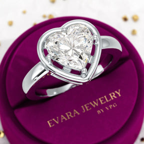 3 Carat Heart Cut Diamond Solitaire Minimalist Engagement Ring - Evara Jewelry LLC