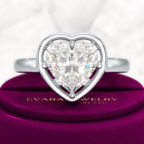 3 Carat Heart Cut Diamond Solitaire Minimalist Engagement Ring - Evara Jewelry LLC