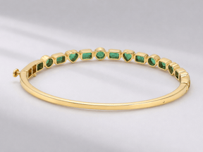 3 Carat Natural Emerald Bezel-Set Cuff Bangle – May Birthstone Bracelet - Evara Jewelry LLC