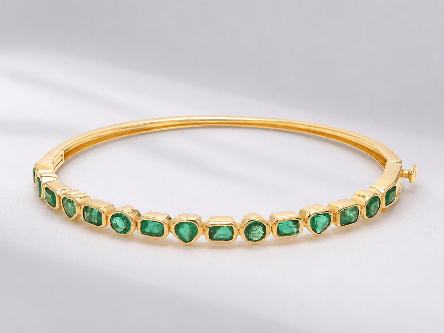 3 Carat Natural Emerald Bezel-Set Cuff Bangle – May Birthstone Bracelet - Evara Jewelry LLC