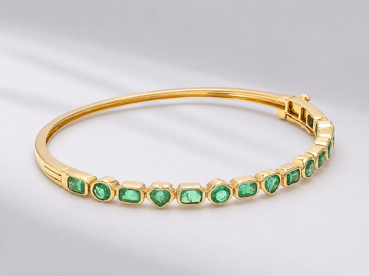 3 Carat Natural Emerald Bezel-Set Cuff Bangle – May Birthstone Bracelet - Evara Jewelry LLC