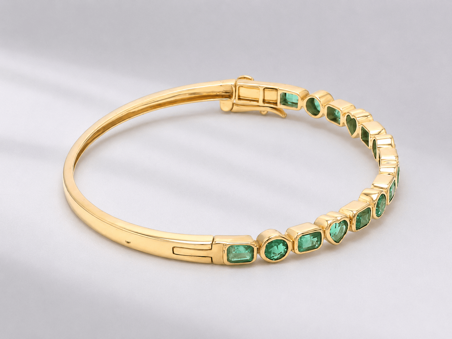 3 Carat Natural Emerald Bezel-Set Cuff Bangle – May Birthstone Bracelet - Evara Jewelry LLC