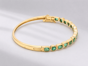 3 Carat Natural Emerald Bezel-Set Cuff Bangle – May Birthstone Bracelet - Evara Jewelry LLC