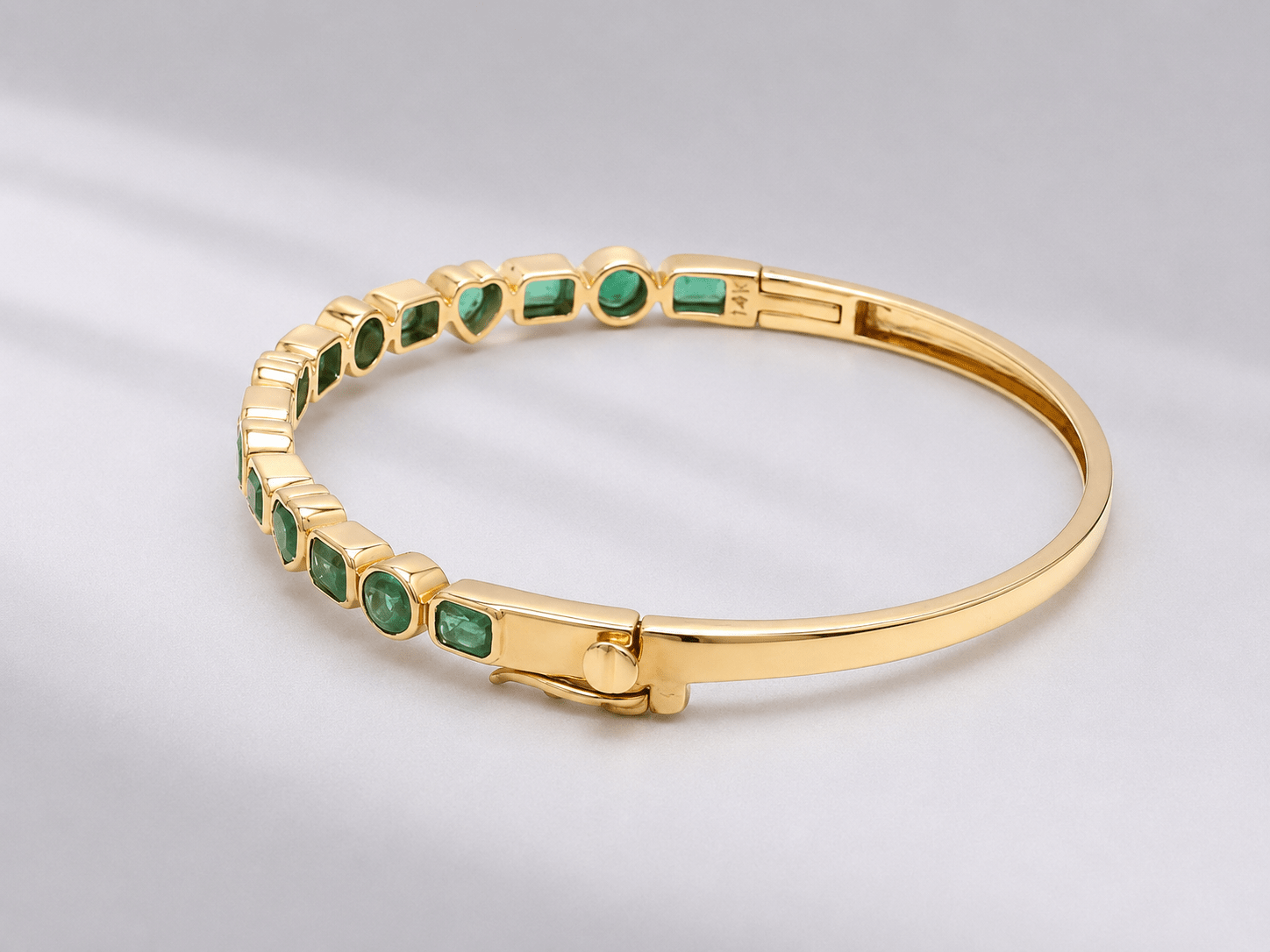 3 Carat Natural Emerald Bezel-Set Cuff Bangle – May Birthstone Bracelet - Evara Jewelry LLC