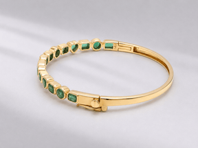 3 Carat Natural Emerald Bezel-Set Cuff Bangle – May Birthstone Bracelet - Evara Jewelry LLC
