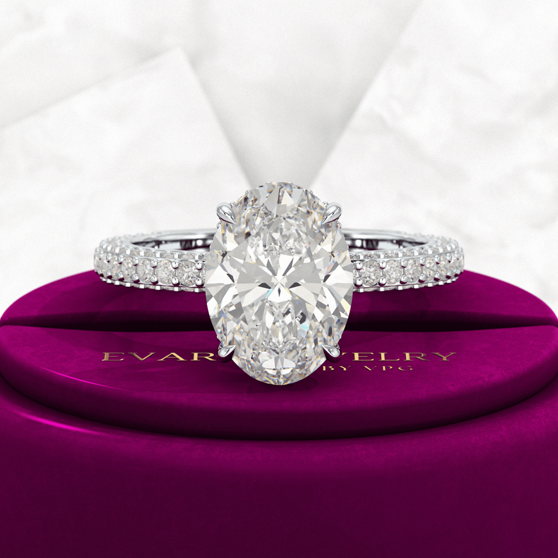 3 Carat Oval Cut Pave Band Engagement Ring - Evara Jewelry LLC