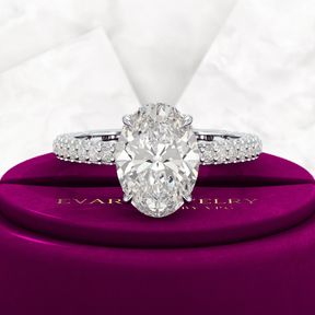 3 Carat Oval Cut Pave Band Engagement Ring - Evara Jewelry LLC