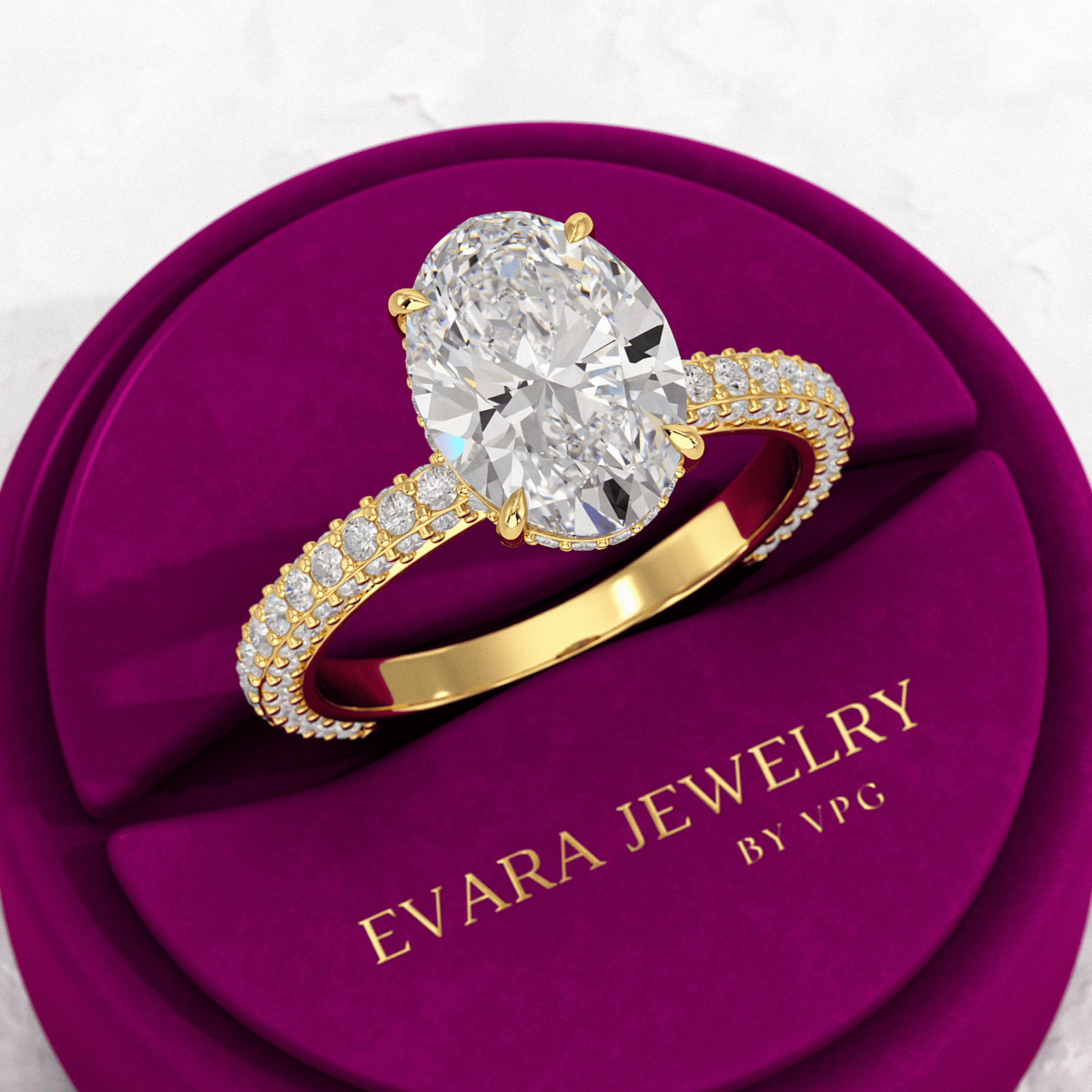 3 Carat Oval Cut Pave Band Engagement Ring - Evara Jewelry LLC