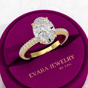 3 Carat Oval Cut Pave Band Engagement Ring - Evara Jewelry LLC