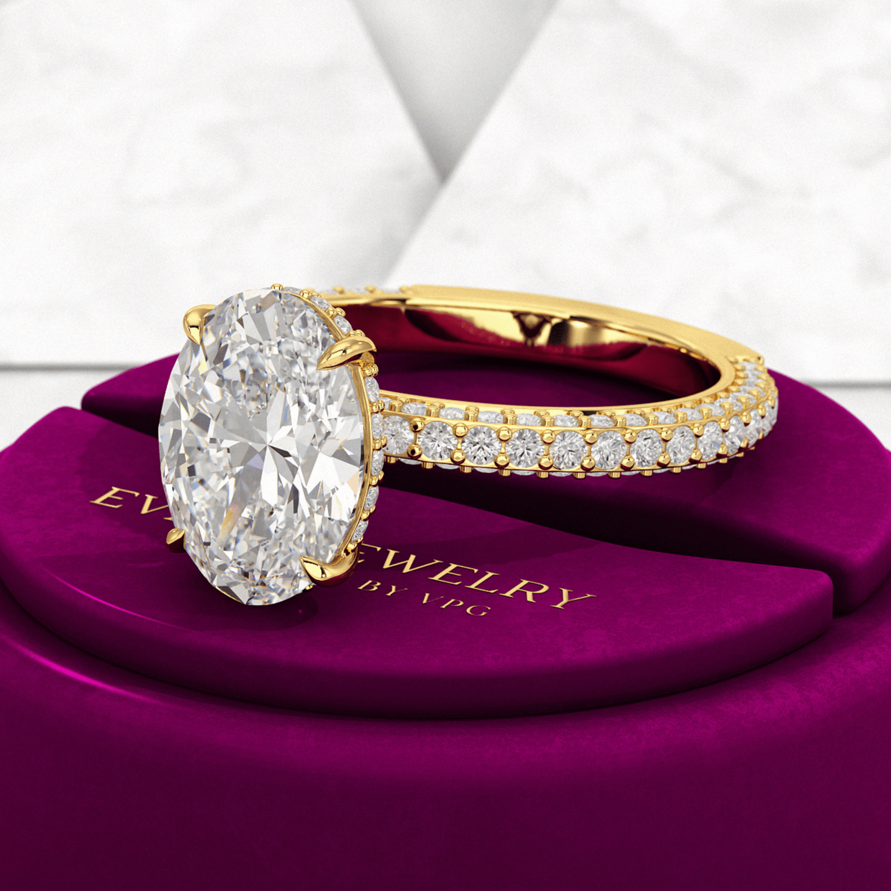 3 Carat Oval Cut Pave Band Engagement Ring - Evara Jewelry LLC