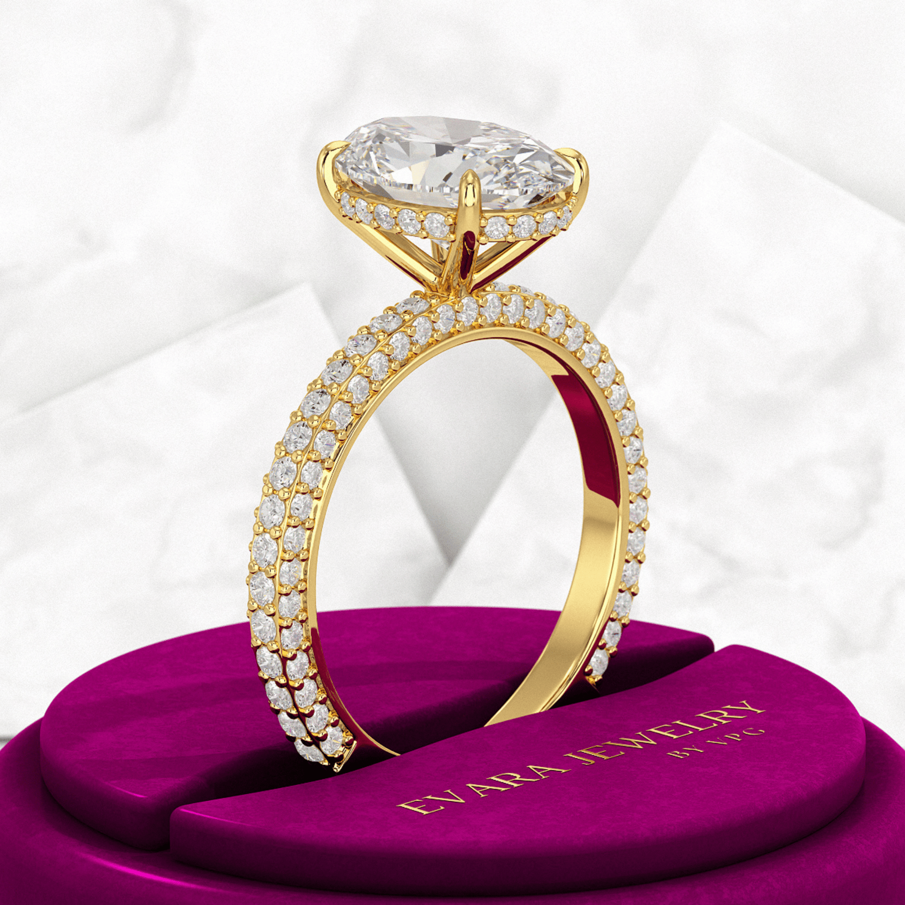 3 Carat Oval Cut Pave Band Engagement Ring - Evara Jewelry LLC