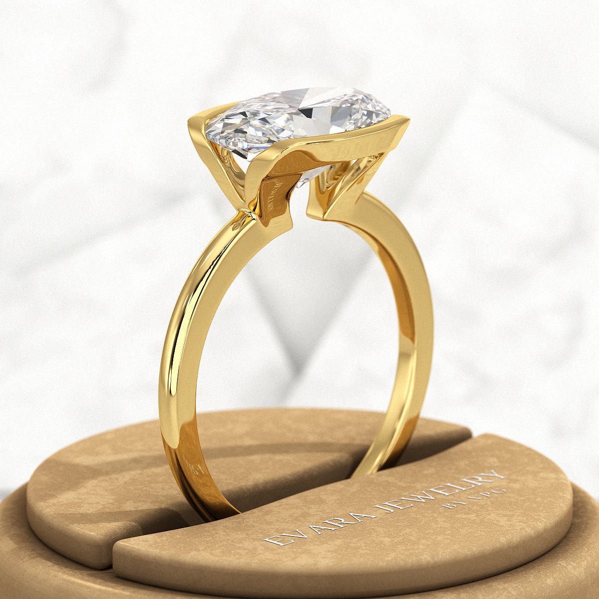 3 Carat Oval Half Bezel Engagement Ring - Evara Jewelry LLC