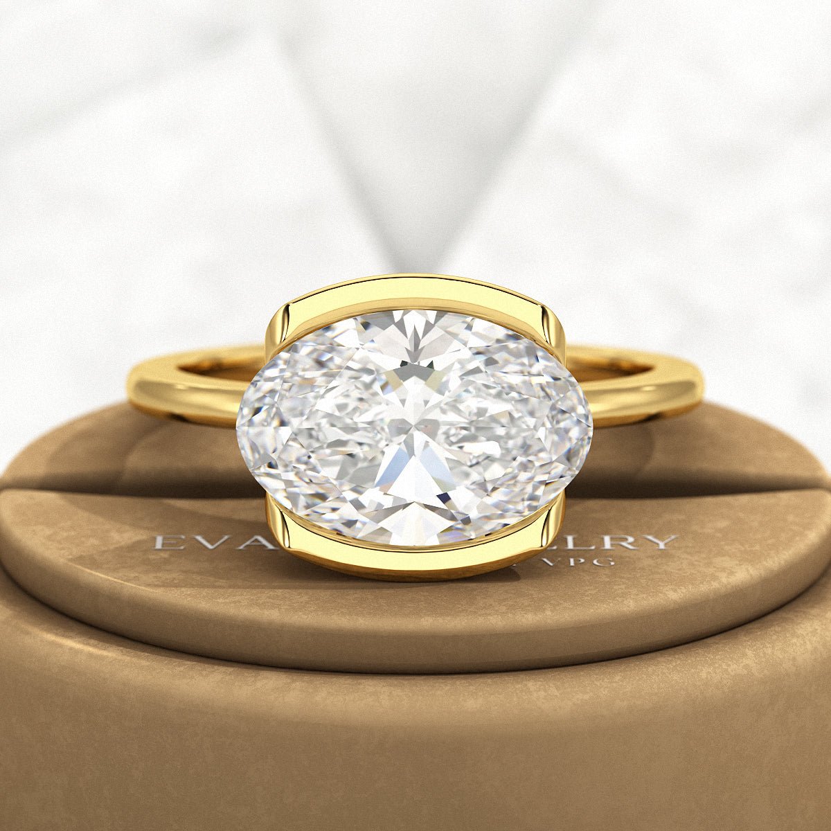 3 Carat Oval Half Bezel Engagement Ring - Evara Jewelry LLC