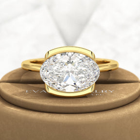 3 Carat Oval Half Bezel Engagement Ring - Evara Jewelry LLC