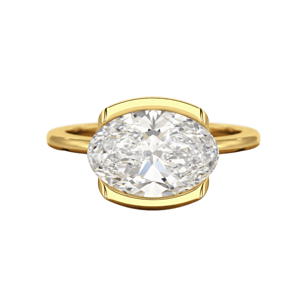 3 Carat Oval Half Bezel Engagement Ring - Evara Jewelry LLC