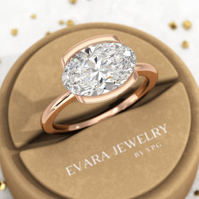 3 Carat Oval Half Bezel Engagement Ring - Evara Jewelry LLC