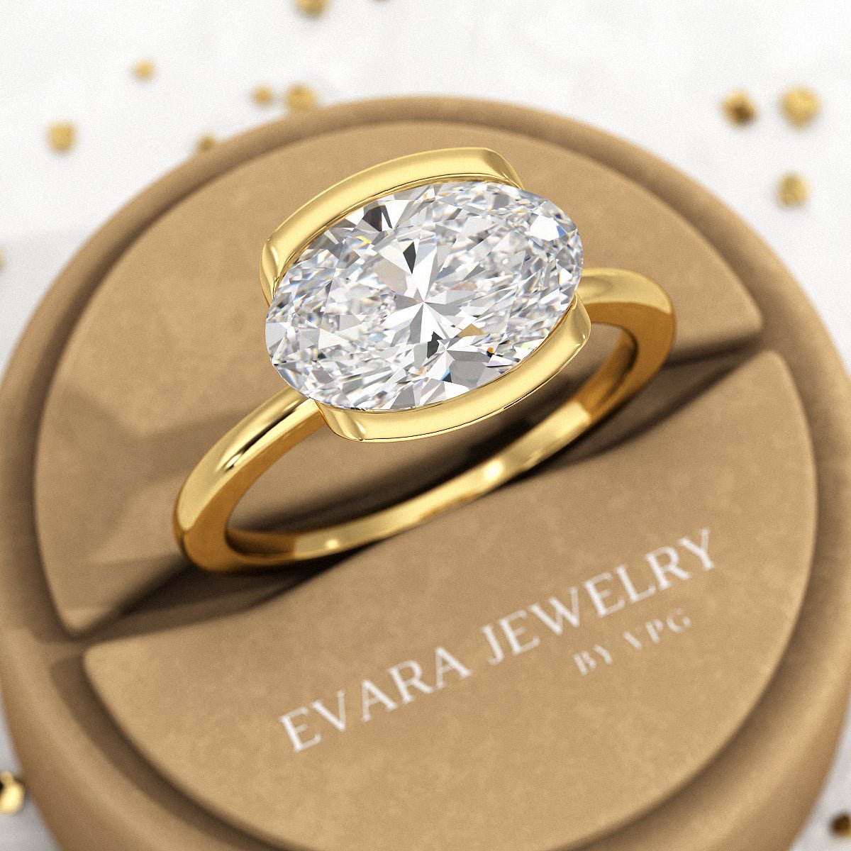 3 Carat Oval Half Bezel Engagement Ring - Evara Jewelry LLC