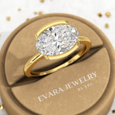 3 Carat Oval Half Bezel Engagement Ring - Evara Jewelry LLC