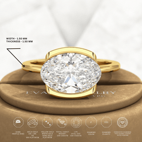 3 Carat Oval Half Bezel Engagement Ring - Evara Jewelry LLC
