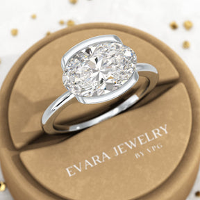 3 Carat Oval Half Bezel Engagement Ring - Evara Jewelry LLC