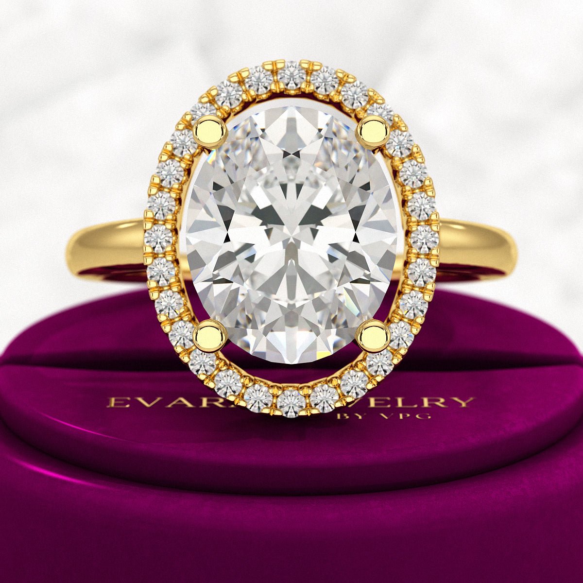 3 Carat Oval Lab Grown Diamond Halo Engagement Ring - Evara Jewelry LLC