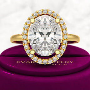 3 Carat Oval Lab Grown Diamond Halo Engagement Ring - Evara Jewelry LLC